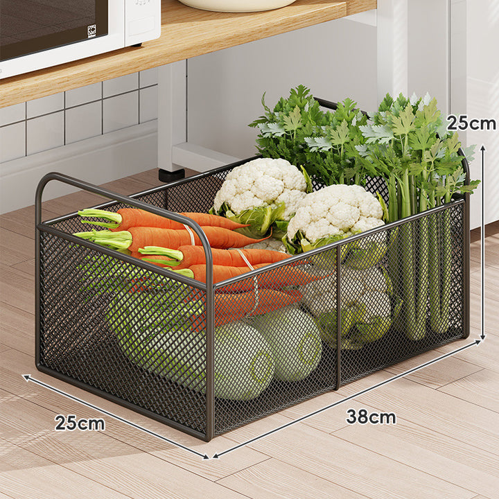 Rolling Mesh Kitchen Storage Cart with Wooden Handles