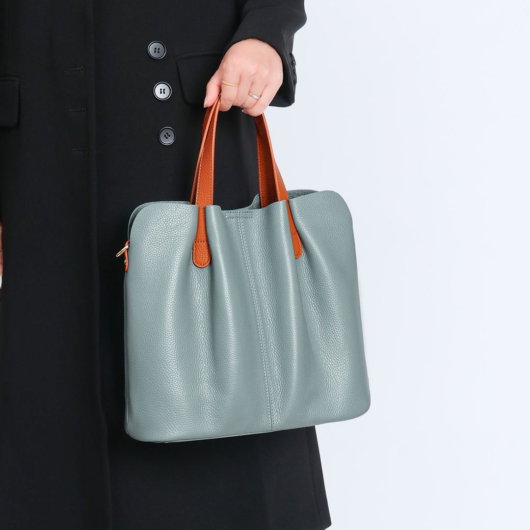 Pebbled Leather Work Tote with Contrast Top-Handles