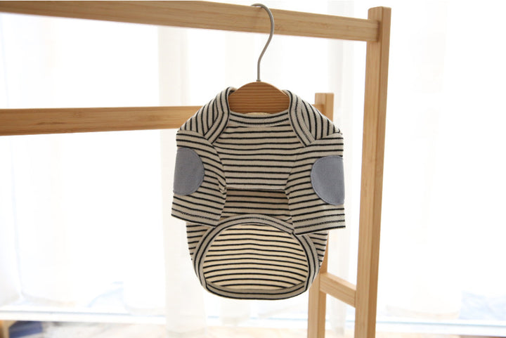 Striped Cotton Knit Dog Tee with El Patches & Rounded Belly Cut