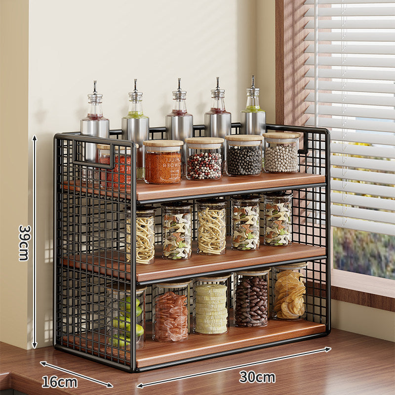 Compact Two-Tier Metal Grid Countertop Spice and Pantry Jar Organizer