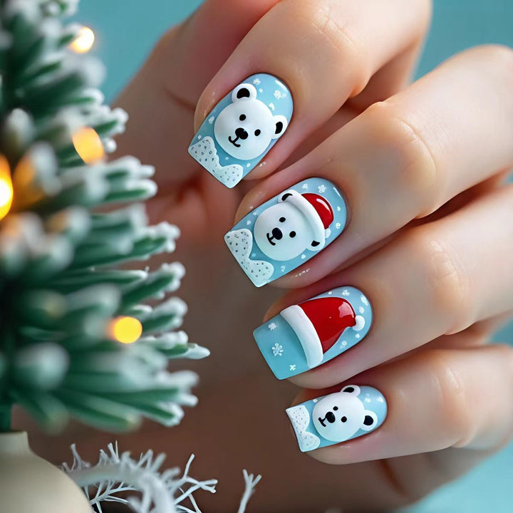 Artificial nails with winter polar bear design Kalsten