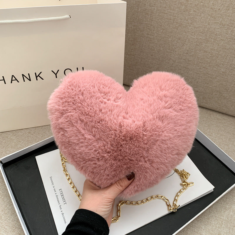 Stylish Heart-Shaped Plush Handbag
