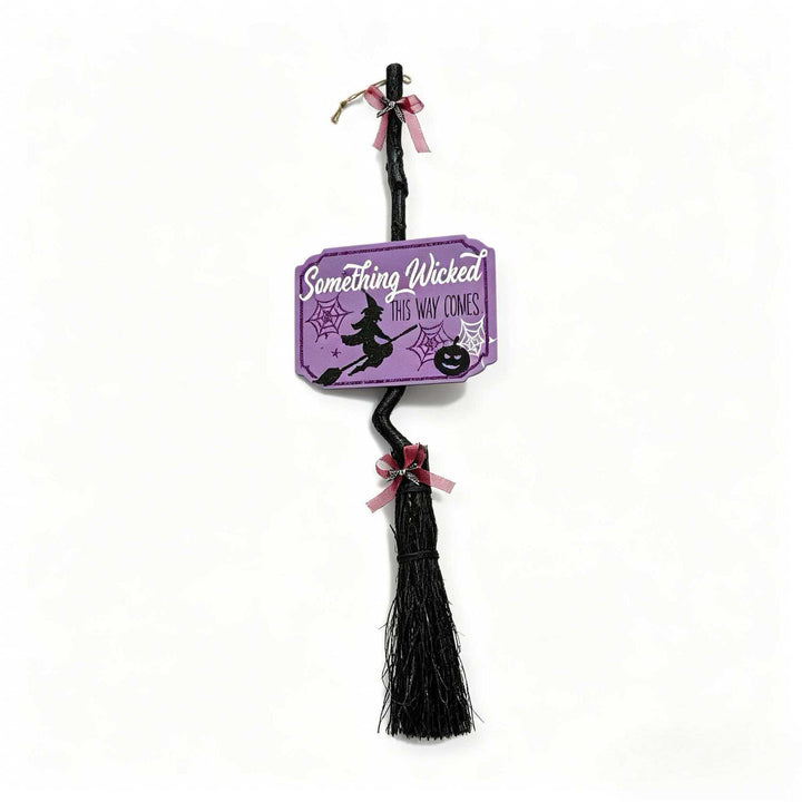 Hanging Halloween Decor Broomstick Pendant with Twisted Handle and 'Hocus Pocus' Sign