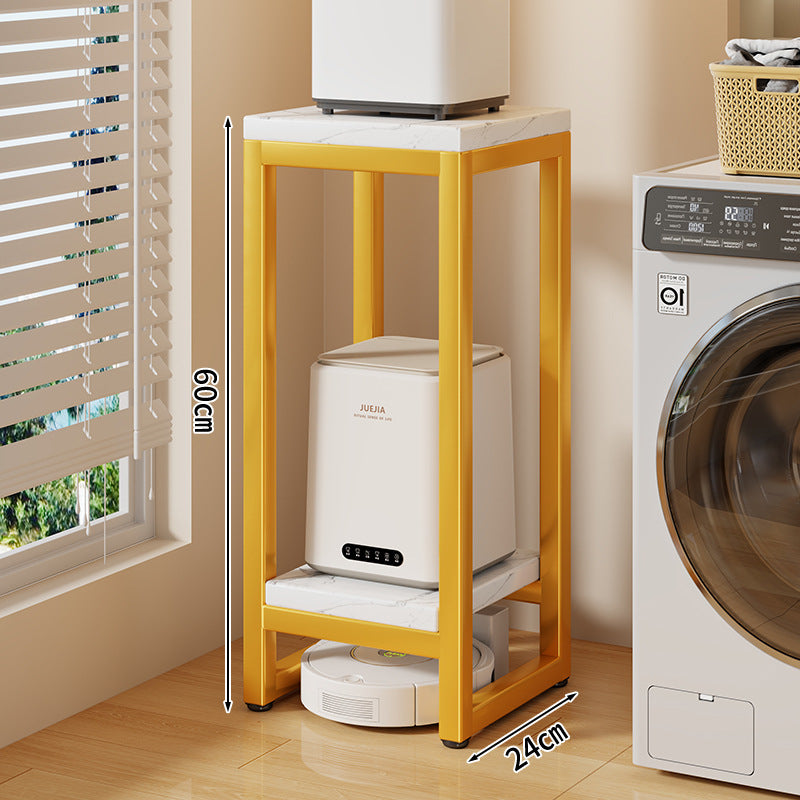 Narrow Two-Tier Metal Appliance Stand with Faux Marble Shelves