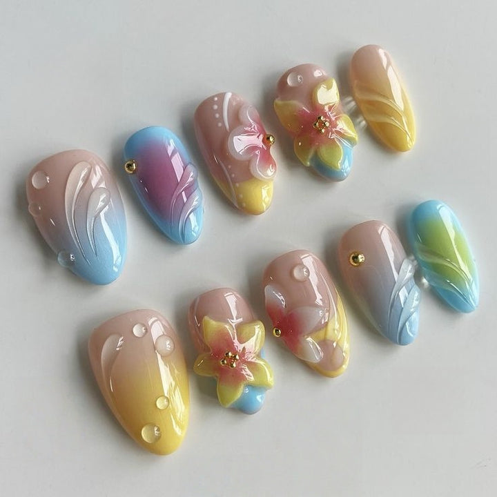 Artificial nails with floral 3D accents Kalsten