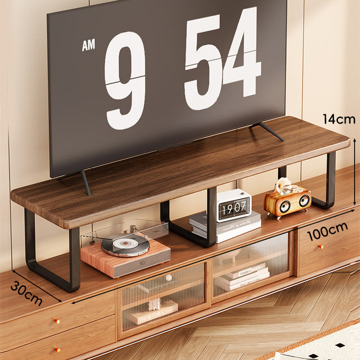 Wide Wooden TV Stand Riser with Metal U-Leg Elevating Shelf