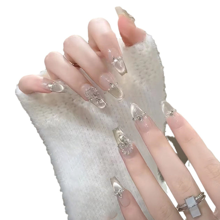 Elegant Press-On Nail Set with Rhinestone Detailing Kalsten