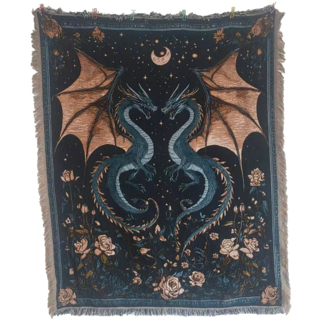 Dragon-Themed Woven Tapestry Blanket