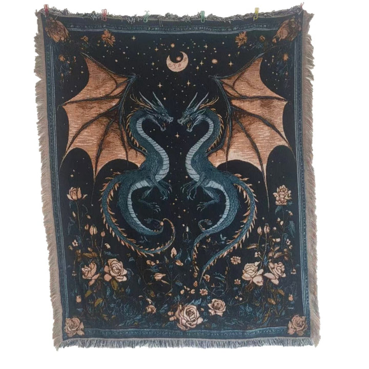 Dragon-Themed Woven Tapestry Blanket