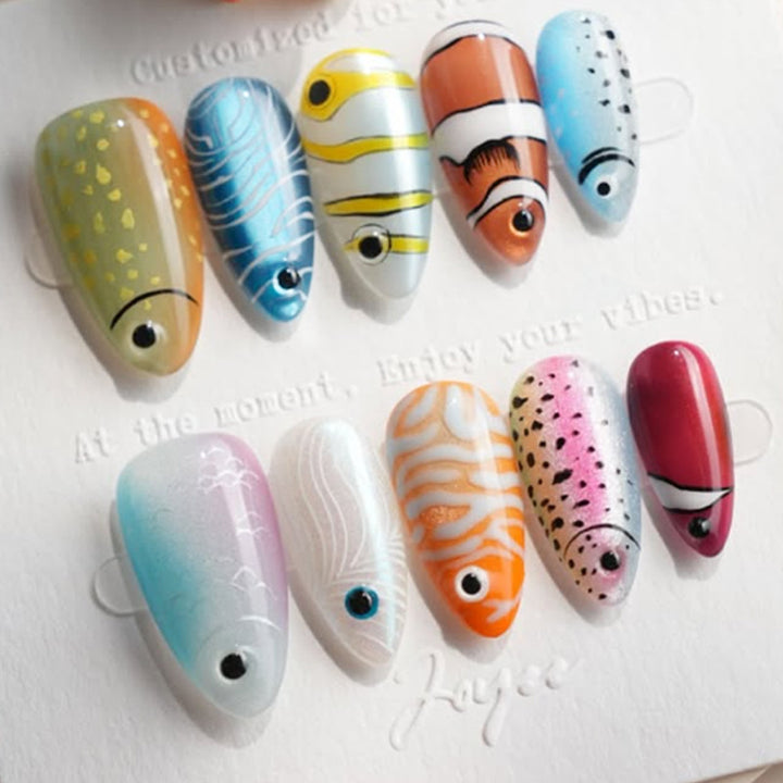 Creative Press-On Nail Art Set with Colorful Fish Designs kalsten