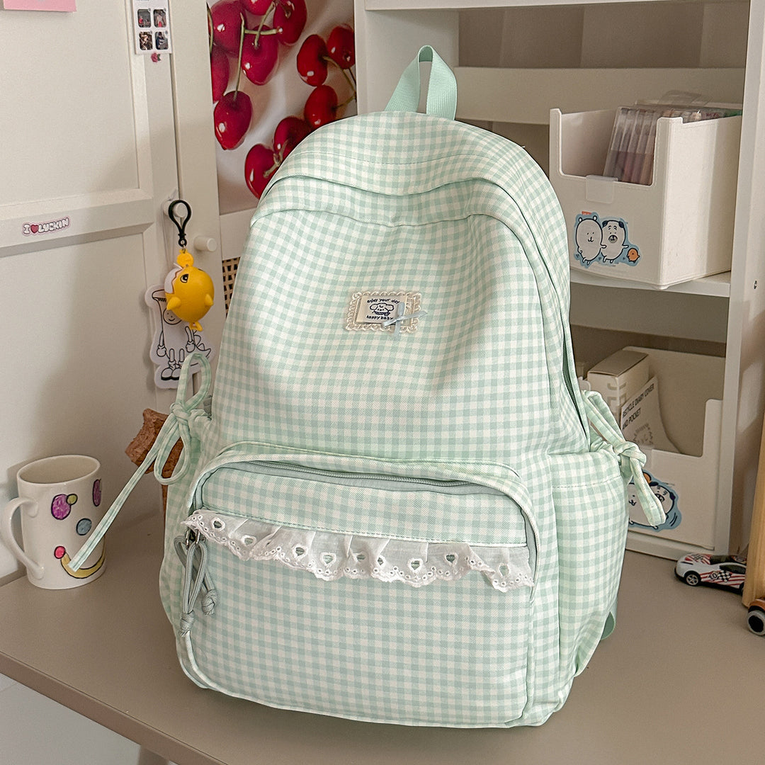 Casual Vintaged Gingham Print Backpack Kalsten