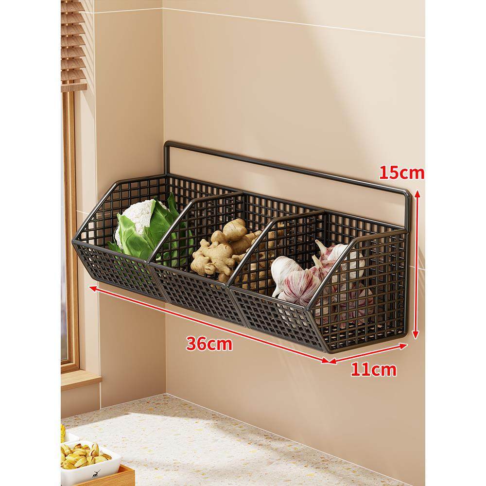 Wall-Mounted Dual-Tier Ventilated Kitchen Produce Storage Basket