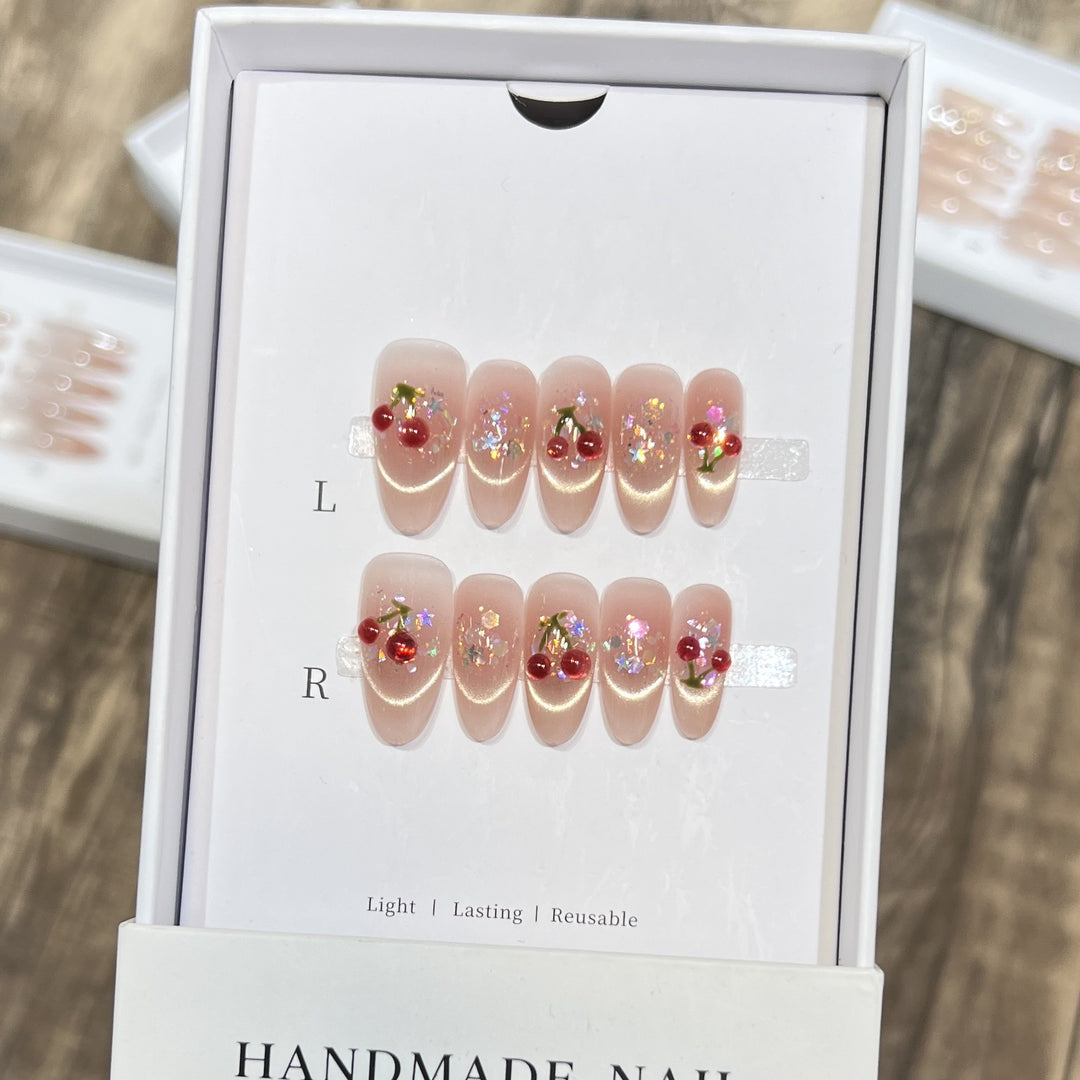 Handmade Cherry-Embossed Press-On Nail Set Kalsten