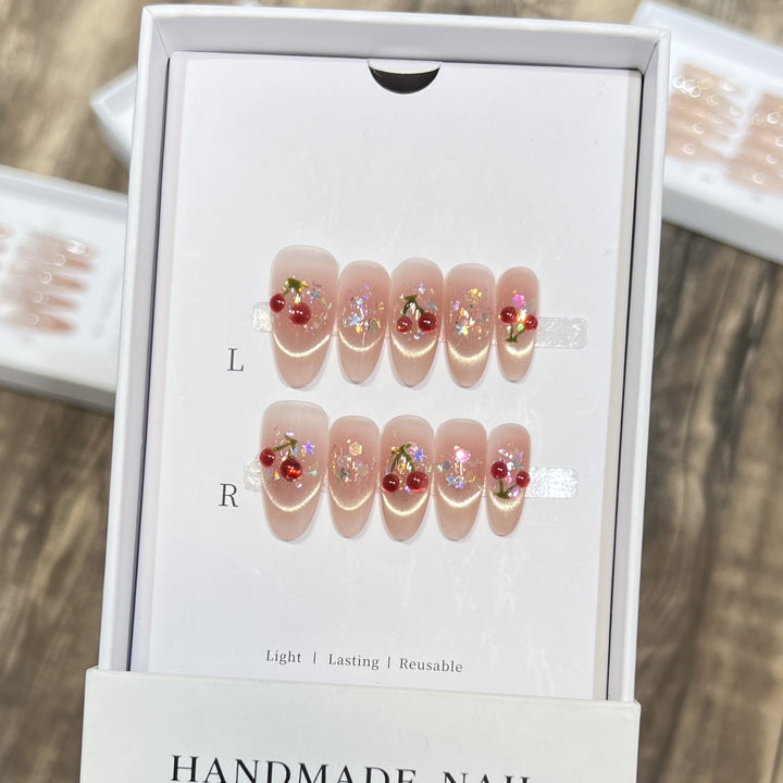 Handmade Cherry-Embossed Press-On Nail Set Kalsten