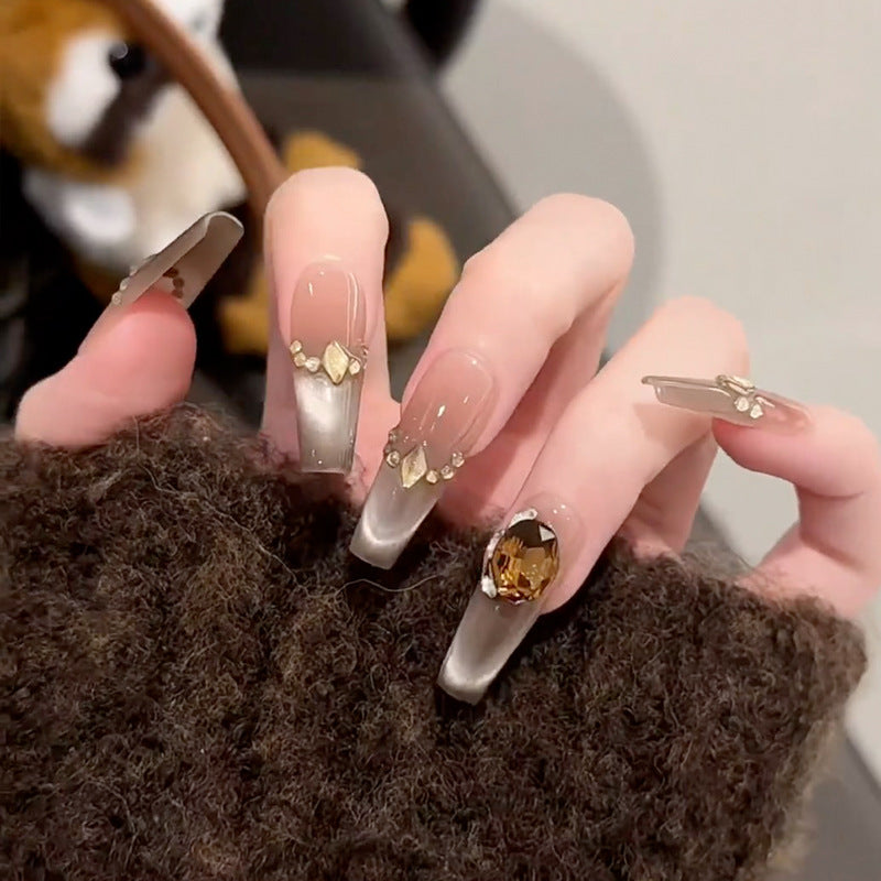 Elegant Press-On Nail Design with Rhinestone Accents Kalsten