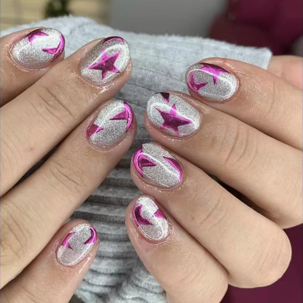Artistic Press-On Nails with Star and Glitter Design Kalsten