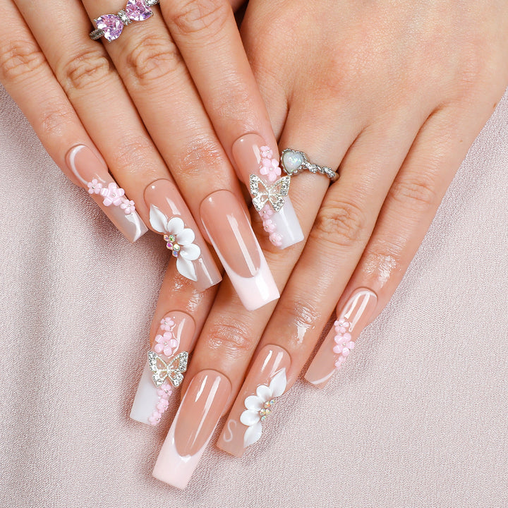 Artificial nail set with floral and extravagant 3D decorations Kalsten