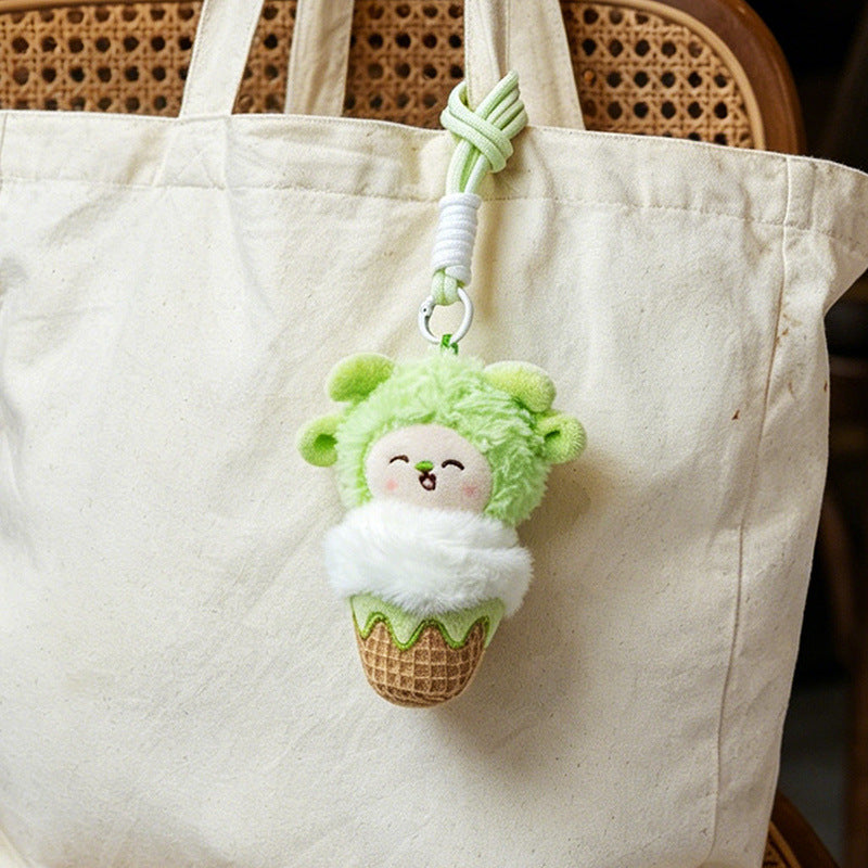 Plush Lion Ice Cream Bag Charm with Knotted Rope Strap Kalsten