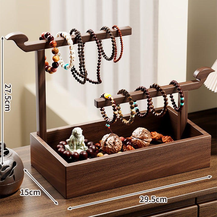 Wooden Two-Tier Bracelet Display and Jewelry Organizer Tray with Storage Box