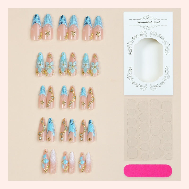 Artificial nail set with maritime motifs and glamorous decorations Kalsten