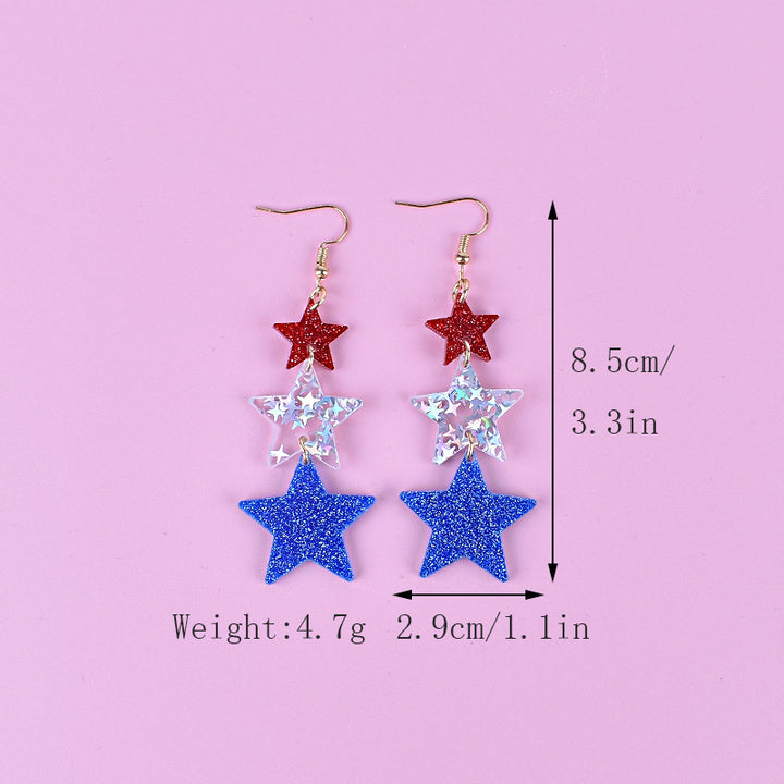 Women's long star pendant earrings made of glitter resin with three-tier chain suspension and fishhook Kalsten