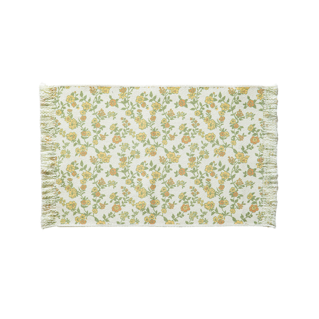 Woven decorative runner with damask jacquard and hand-fringed edge Kalsten