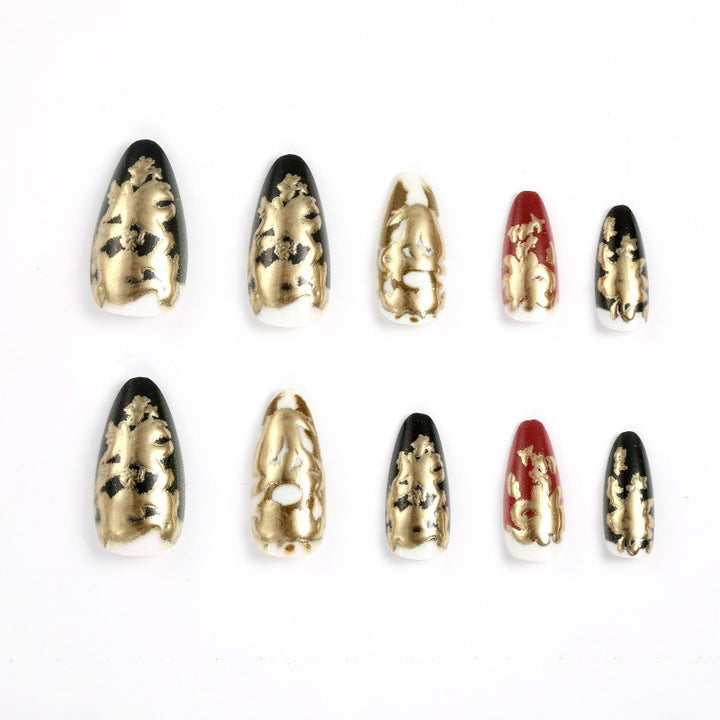Elegant artificial nails with gold and black pattern Kalsten