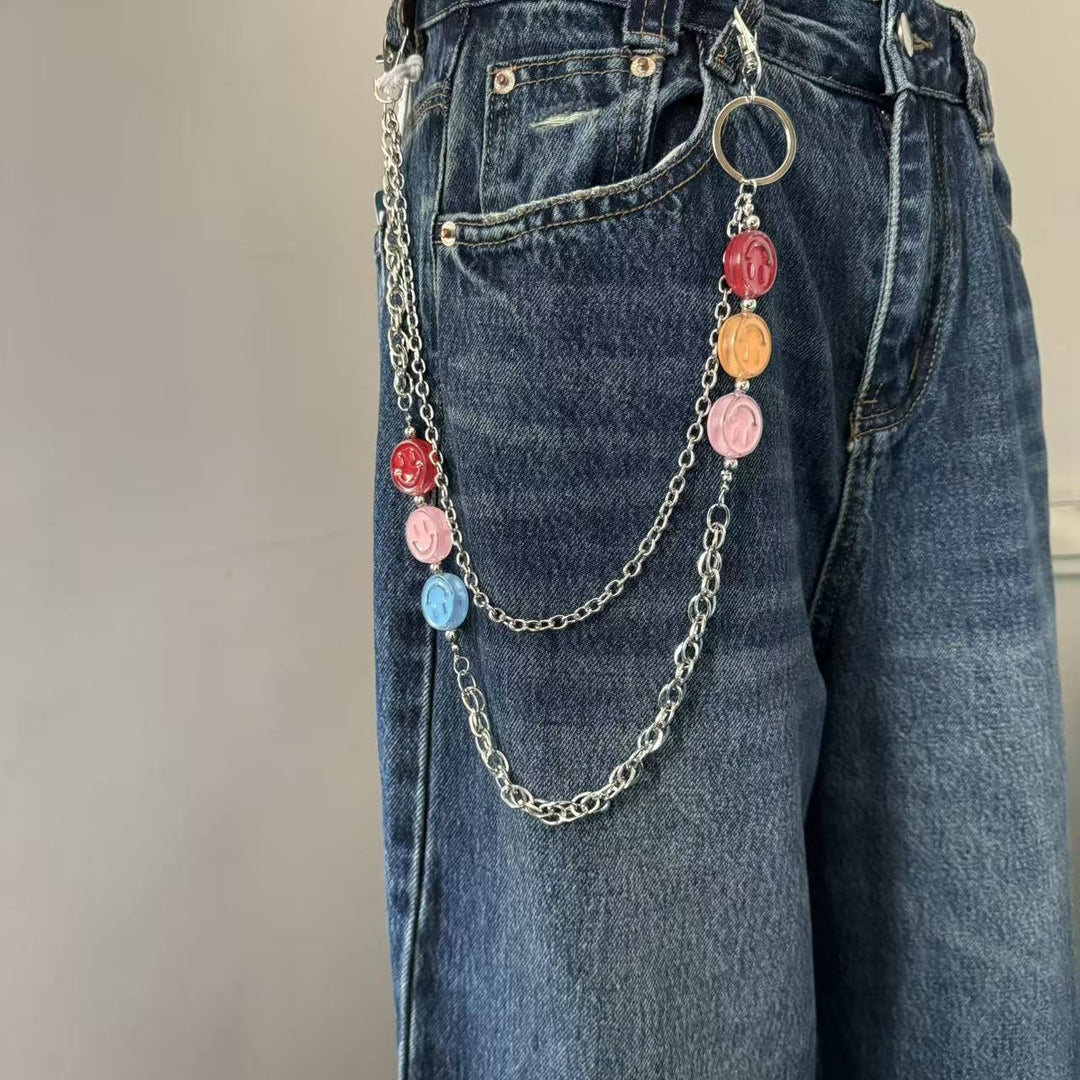 Fashionable chain belt with colorful pendants Kalsten