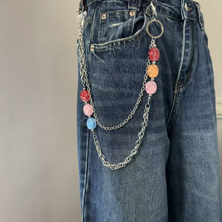 Fashionable chain belt with colorful pendants Kalsten