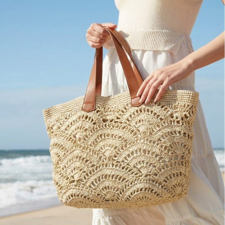 Macrame Shopping Bag with Elegant Leather Handles Kalsten