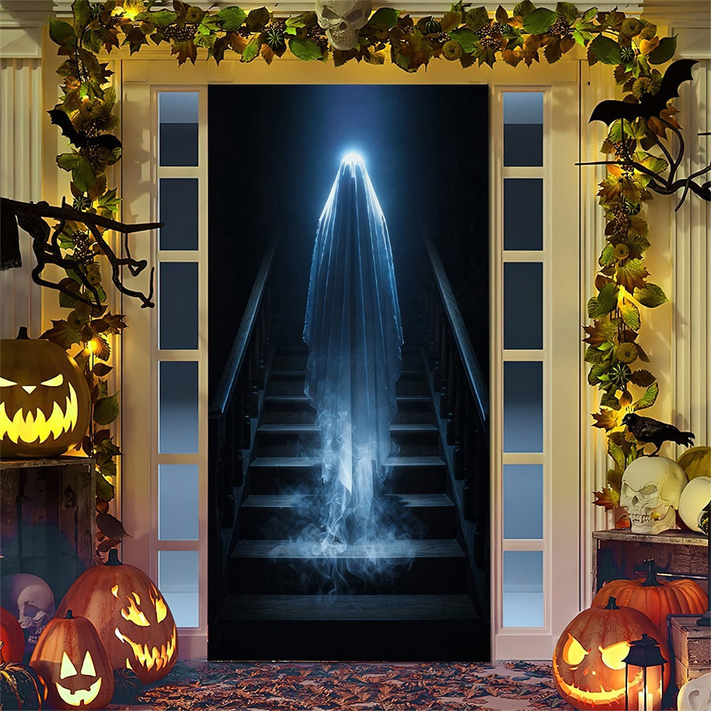 Halloween door poster with large-format Grim Reaper illustration and reusable PVC tarp fabric