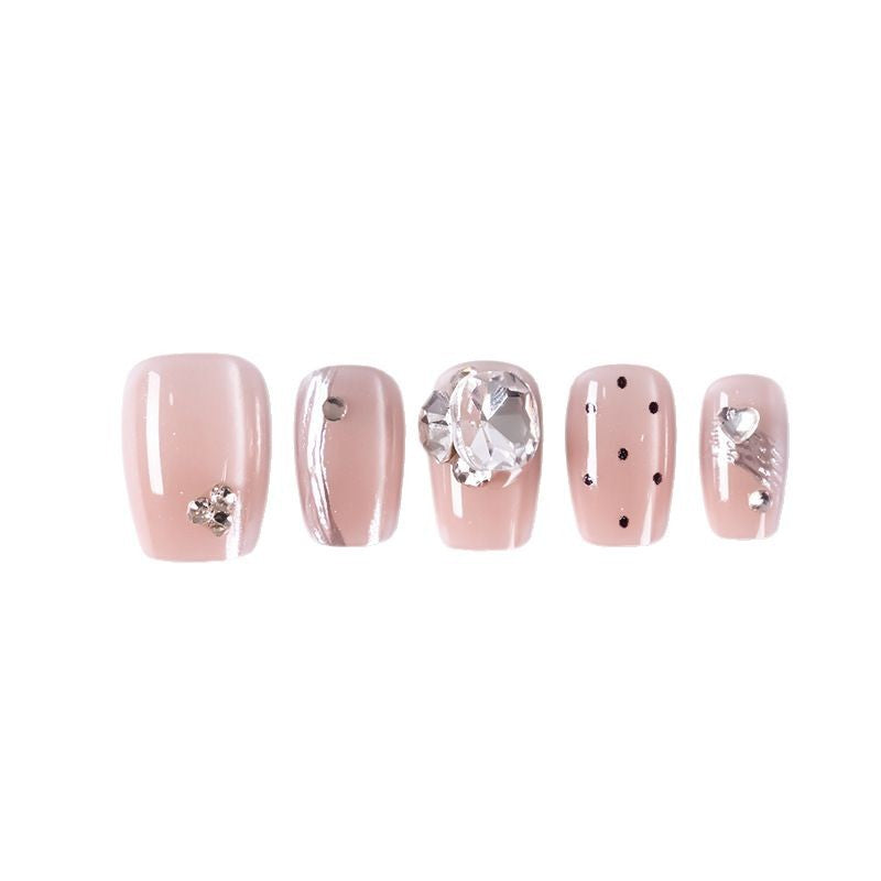 Artistic Press-On Nail Set with Rhinestone and Glossy Finish Kalsten