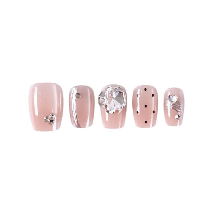 Artistic Press-On Nail Set with Rhinestone and Glossy Finish Kalsten