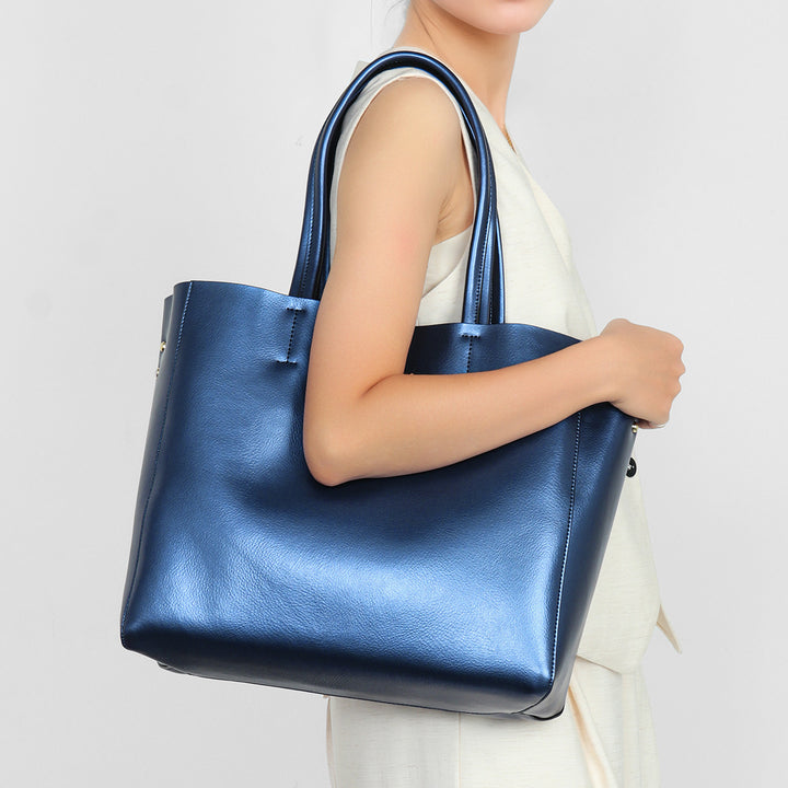 Metallic Structured Shoulder Tote with Double Top Handles