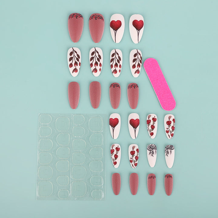 Artificial Nail Set with Romantic Heart Design Kalsten