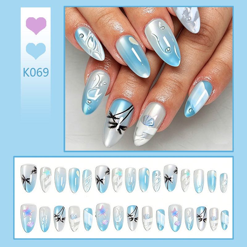 Acrylic nail set with elegant water and marine motifs Kalsten