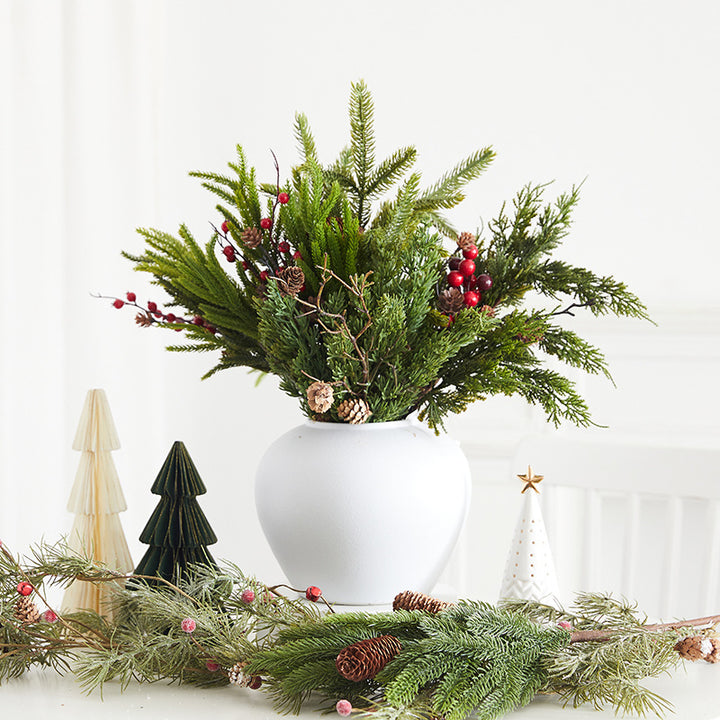 Artificial Pine Cone and Greenery Stem