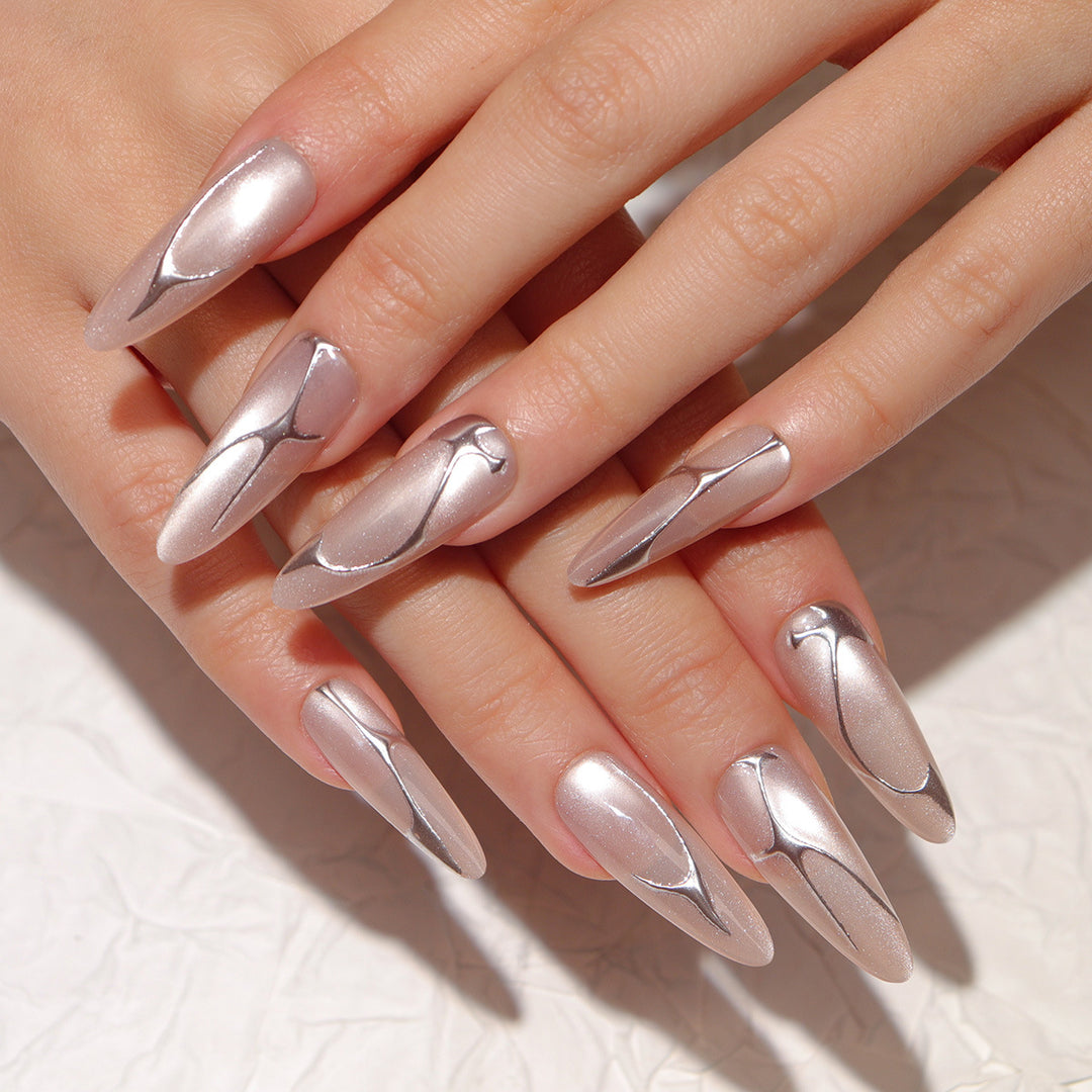 Elegant Metallic Accent Press-On Nails Kalsten