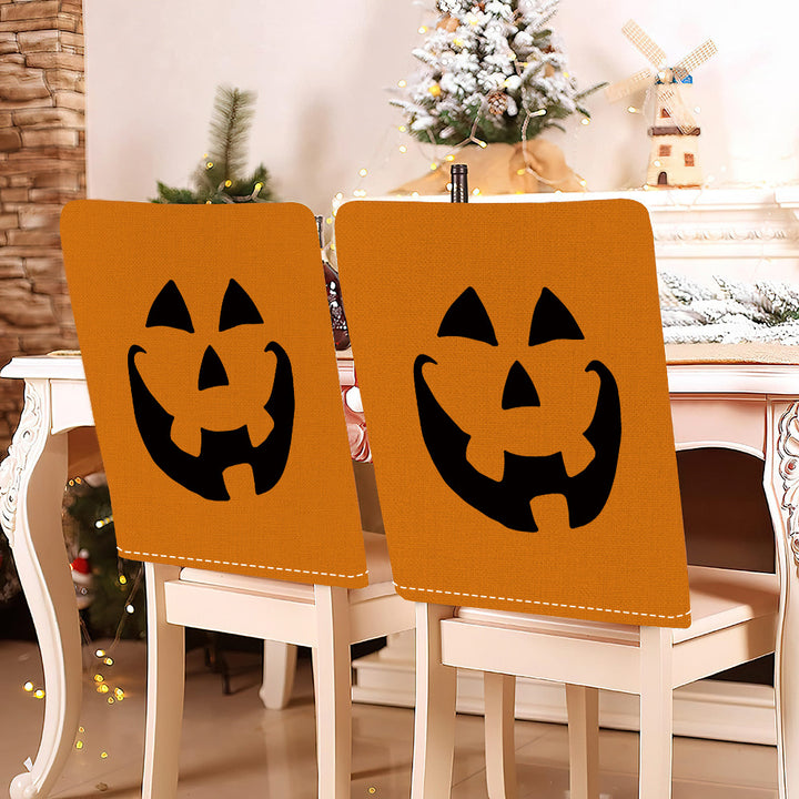 festive Halloween chair covers made of stretchable polyester with witch hat and lettering design