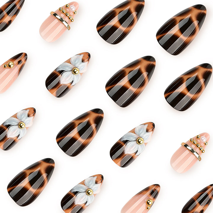 Artful stiletto nails with flower and leopard design Kalsten