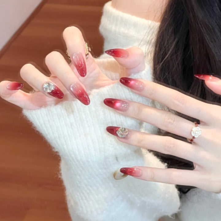 Glamorous Gradient Stiletto Press-On Nails with Rhinestone Accents Kalsten