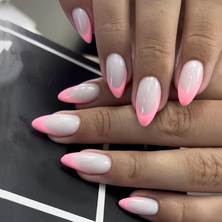 Stylish Almond-Shaped Press-On Nail Set with Chic Pink Tips Kalsten