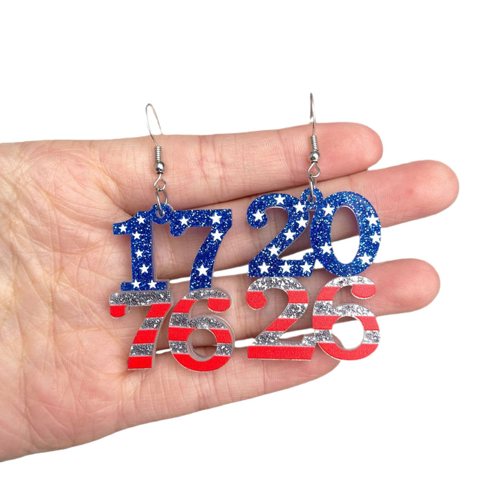 Women's nan patriotic heart dangle earrings with layered star stripe cutout and fishhook Kalsten