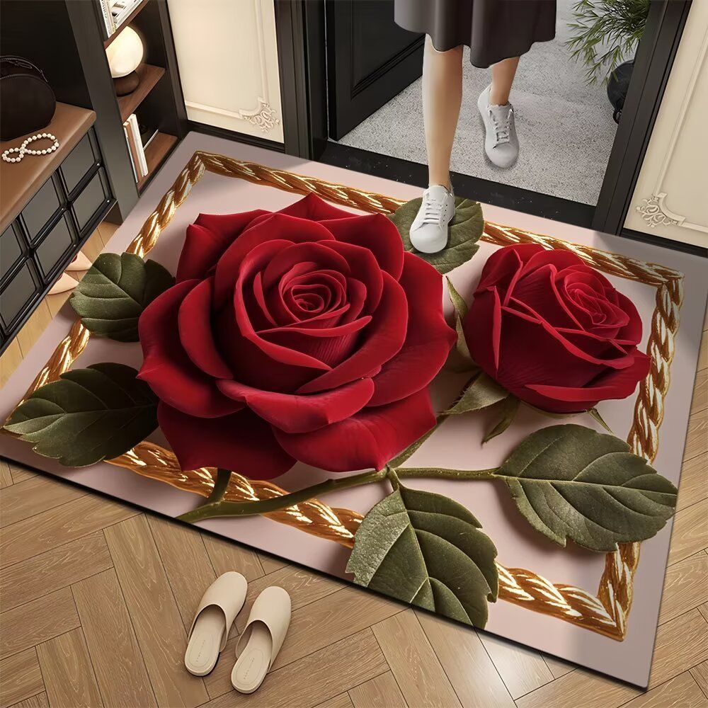 Decorative Rose-Themed Floor Mat