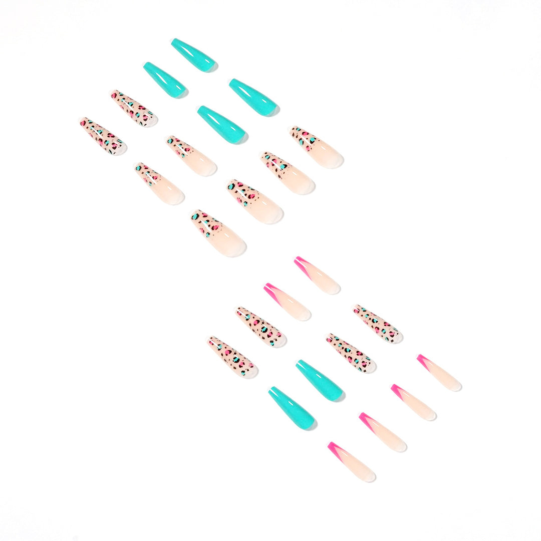 Artful Nail Extensions with Leopard Pattern and Neon Accents Kalsten