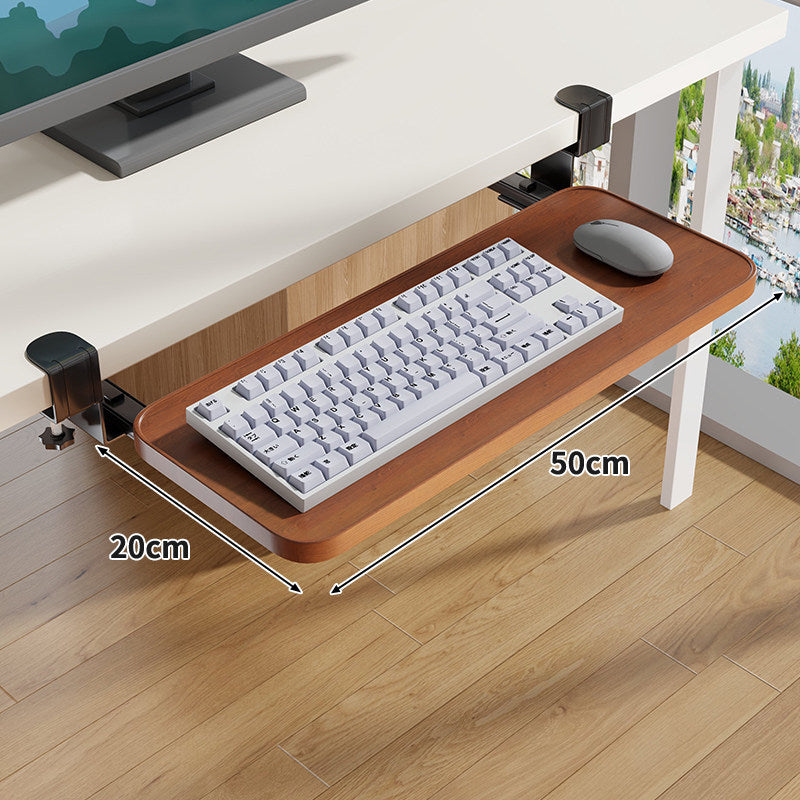 Clamp-Mounted Sliding Ergonomic Woodgrain Keyboard & Mouse Platform