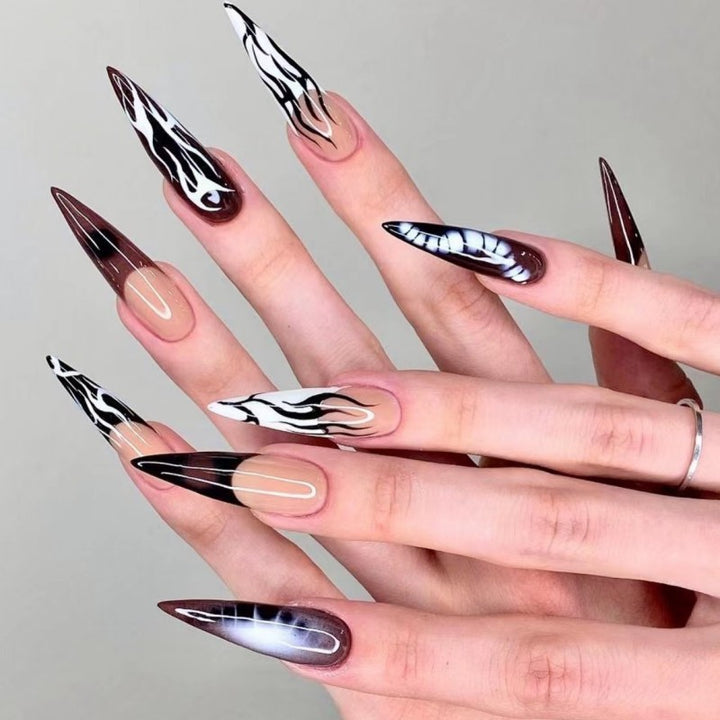 Artificial nails with creative black-and-white pattern Kalsten