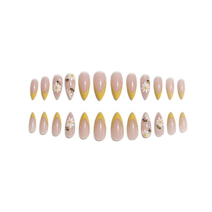 Artificial nails with elegant French tip and floral accents Kalsten
