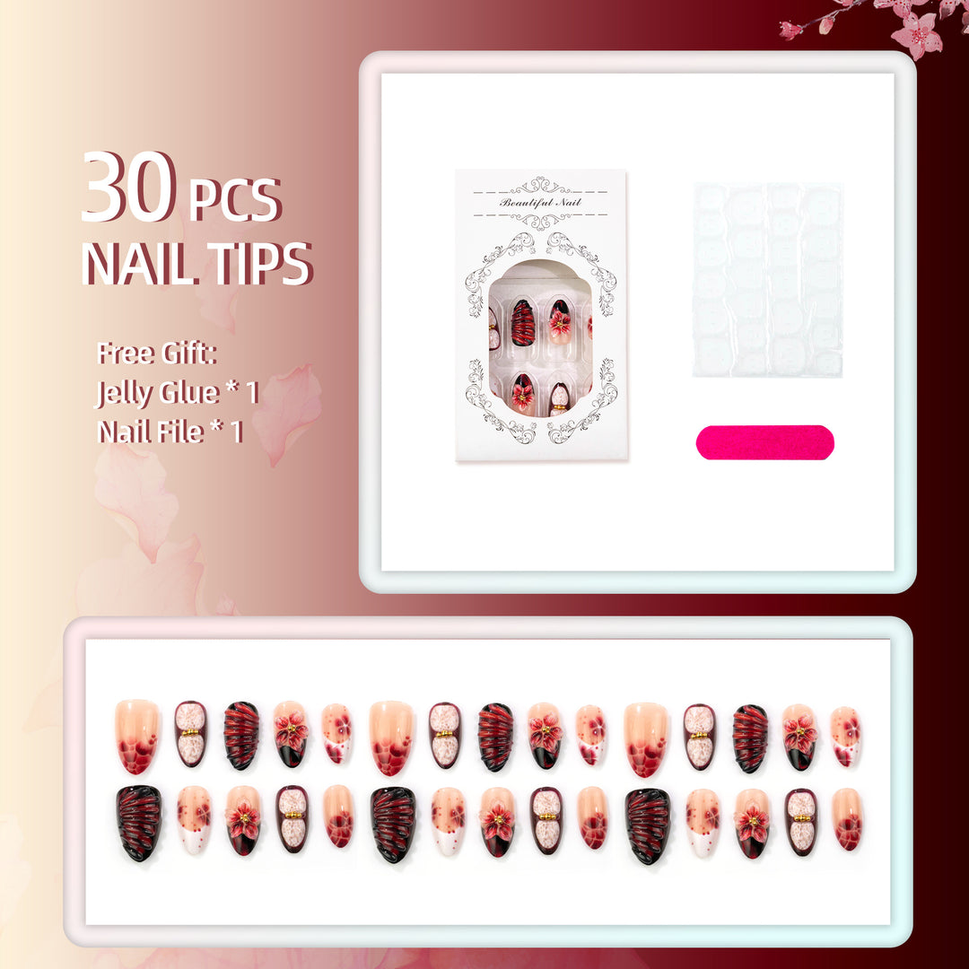 Artistic Floral-Embellished Press-On Nail Set