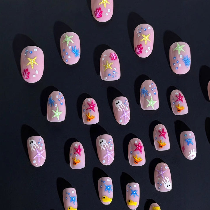 Acrylic nail set with maritime design and colorful 3D accents Kalsten